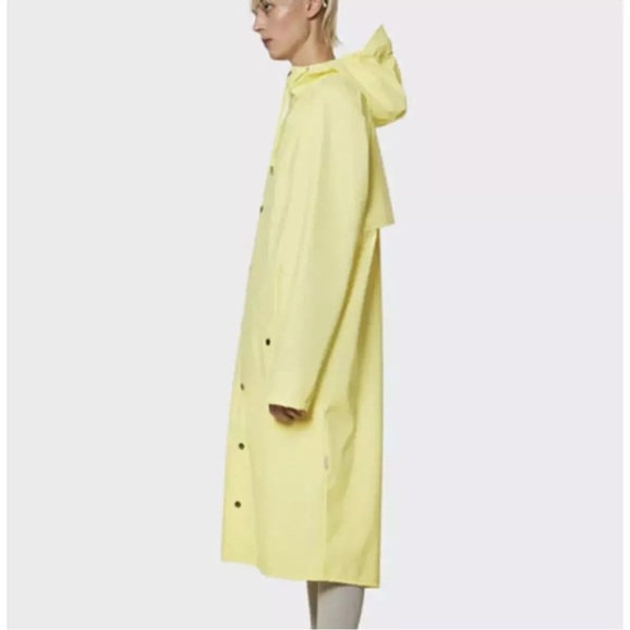 NWT RAINS Longer Jacket Raincoat XL Straw Yellow (Unisex) Waterproof MSRP $140 - Picture 3 of 6